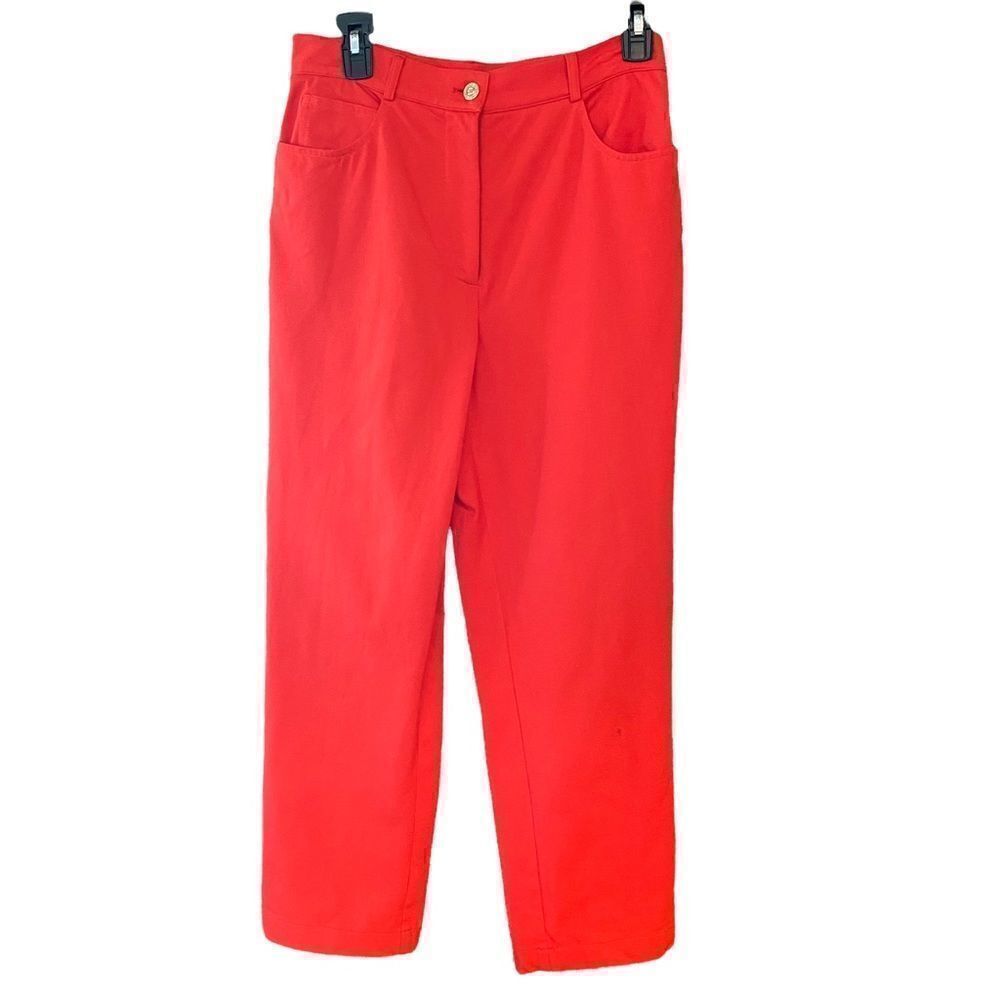 St. John Sz 6 Red Cotton Spandex High Waisted Classic Resort Wear Pants